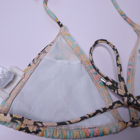 TULAROSA Two-Piece Set String Bikini Floral Green Halter Side Tie Women's XS/S - Picture 7 of 9